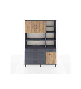 Arges Dolap 9 Raflı 5 Çekmeceli 3 Kapaklı 132x30x195 Antrasit-Çam/Antrasit