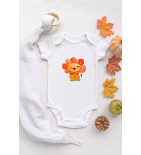 Unisex Bebek Aslan Baskılı Ekru Çıtçıtlı Body %100 Pamuklu Zıbın