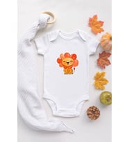 Unisex Bebek Aslan Baskılı Ekru Çıtçıtlı Body %100 Pamuklu Zıbın