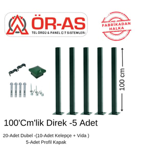 Panel Çit Diregi Aksesuarlı-( -100cm-) Yeşil Renk - 5-Adet (Y.Yeşil)