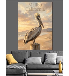 Malibu California Sahili Pelikan Tablosu Dekoratif Kanvas - Mdf Ahşap Tablo