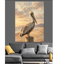 Malibu California Sahili Pelikan Tablosu Dekoratif Kanvas - Mdf Ahşap Tablo