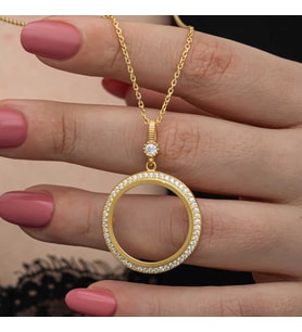 925 Ayar Gümüş Gold Kaplama Yarım Altın Çerçevesi Kolye
