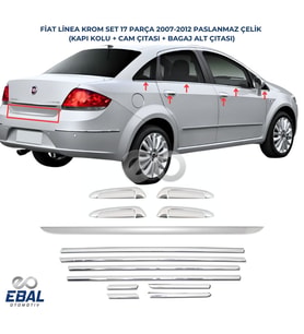 FİAT LİNEA KROM SET 17 PARÇA 2007-2018 PASLANMAZ Çelik (Gümüş)