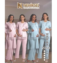 Nehirsel 2023 Mavi Hamile Lohusa 3 Lü Pijama Sabahlık Tk