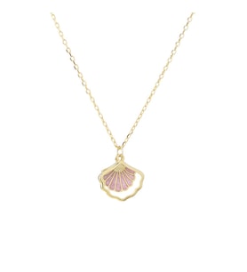 Deniz Kabuğu Model Pembe Mineli Gold Rengi 925 Ayar Gümüş Kadın Kolye