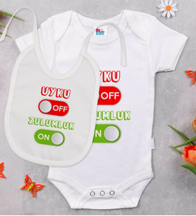 BK Kids Uyku Off Tasarımlı Beyaz Bebek Body Zıbın ve Mama Önlüğü Hediye Seti-1