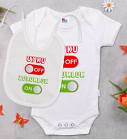 BK Kids Uyku Off Tasarımlı Beyaz Bebek Body Zıbın ve Mama Önlüğü Hediye Seti-1