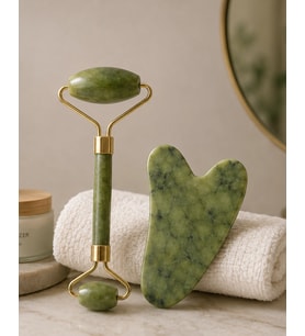 Jade Roller Ve Gua Sha Taşı Yüz Bakım Masaj Seti