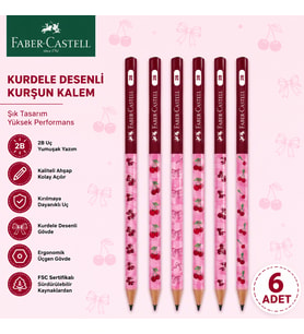 Faber-Castell Cherry Desenli Kurşun Kalem 6 Adet 2B Yuvarlak Gövde