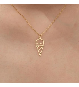 Kişiye Özel 925 Ayar Gümüş Minimal Dondurma Model Kolye (Gold)