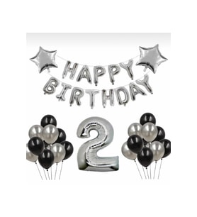 Star Gümüş 2 Yaş Happy Bırthday Folyo Balonlu Yıldızlı Set