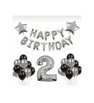 Star Gümüş 2 Yaş Happy Bırthday Folyo Balonlu Yıldızlı Set