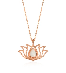 Opal Taşlı Lotus Kolye - 925 Ayar Gümüş Kolye