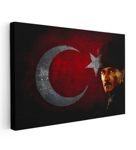 Yatay Kanvas Tablo Atatürk Büyük Ay Yıldız Grafik Atatürk Tablosu Ev Ofis Duvar Dekoru