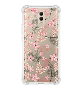 Huawei Mate 20 Lite  Köşe Korumalı Antişok Kapak Floral Kırmızı Tasarımlı Şeffaf  Kılıf