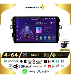 Toyota Auris 2006-2012 Model 4GB + 64GB Android 13 Kablosuz Carplay Navigasyon Multimedya Sistemi
