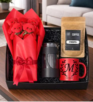 Kişiye Özel Kişiye Özel Kupa & Ayıcık Buketi & French Press Kahve Hediye Seti