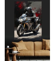 Gece Şehrinde Modern Spor Motosiklet Dekoratif Kanvas - Mdf Ahşap Tablo