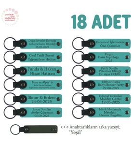 Öğrencilerin Birlikte Paylaşabileceği, 18'li Anahtarlık Set, İsme Özel Hatıra, Koyu Turkuaz & Yeşil