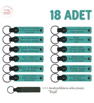 Öğrencilerin Birlikte Paylaşabileceği, 18'li Anahtarlık Set, İsme Özel Hatıra, Koyu Turkuaz & Yeşil