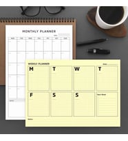 İkili Planlayıcı Set - Sarı Sayfalar Haftalık Planlama & Aylık Planlama Not Defteri