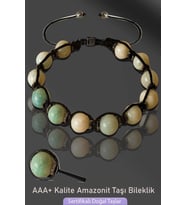 Sertifikalı Makrome Gerçek Amazonit Taşı Bileklik - Ayarlamalı (Çok Renkli)