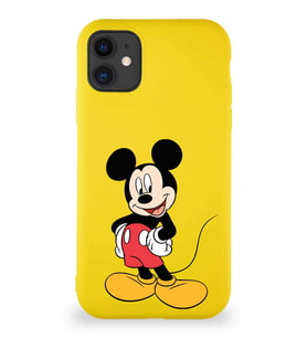 Apple iPhone 11 Soft Premier Kapak Mickey Mouse-E Tasarımlı Silikon Kılıf - Sarı (Şeffaf)