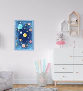 BK Home Galaksi Tasarımlı Dekoratif Mavi Ahşap Çerçeveli Çocuk Odası Tablo-1