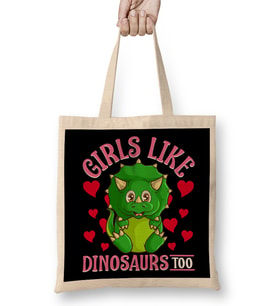 Cute & Funny Girls Like Dinosaurs Too Paleontology Bez Çanta Uzun Saplı