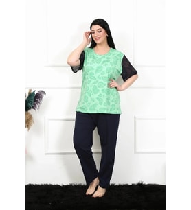 Giyim Kadın 5xl-6xl-7xl-8xl Büyük Beden Kısa Kol Pijama Takım Yeşil