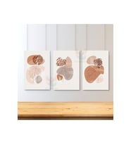 3'lü Set Kanvas Tablo Minimalist Kahverengi Yapraklar Boho Oturma Odası Tablosu Tablo