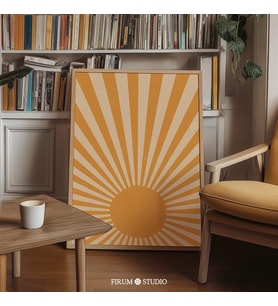 Güneş Patlaması Duvar Dekoru, Yanık Turuncu, Orta Yüzyıl Modern, Retro Güneş Poster