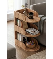 Yan Sehpa Modern 3 Katlı Kitaplıklı Çok Amaçlı Dekoratif Sehpa Minimal Tasarım 6103 Traverten