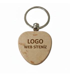 Kişiye Özel Kalp Ahşap Anahtarlık – Logo ve Web Sitesi Yazılı Lazer Gravür Anahtarlık – Kurumsal Promosyon & Özel Tasarım
