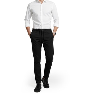 DeepSEA Siyah Esnek Kumaş Slim Fit Beli Lastikli Günlük Spor Pantolon 2601070