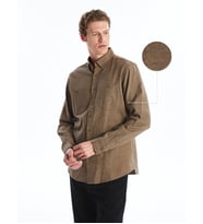 LCWAIKIKI Classic Kahverengi Regular Fit Uzun Kollu Gabardin Erkek Gömlek