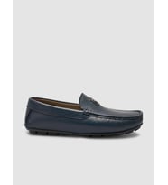 %100 Hakiki Deri Lacivert Logo Detaylı Erkek Loafer Ayakkabı