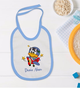 BK Kids Kişiye Özel Mavi Bebek Mama Önlüğü - Model 186