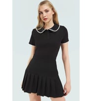 Yazlık Kadın Bluz Bebe Yaka Fitted Kaşkorse Örme Dantel Detay Şık Görünüm (Siyah)