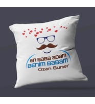 Kişiye Özel En Baba Adam Benim Babam Tasarım Saten Kare Yastık (Beyaz)