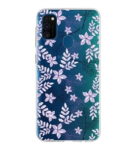 Samsung Galaxy M30s Kapak Floral Lila Tasarımlı Şeffaf Silikon Kılıf