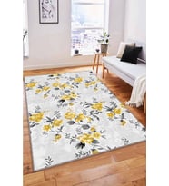Sarı Çiçekli Kaymaz Tabanlı Makinede Yıkanabilir Halı BH006 - 100 x 160 cm