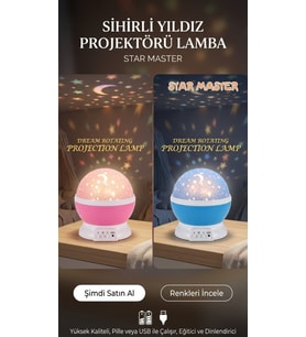 Yıldız Projektörü Gece Lambası ve Rengarenk Dönen Cosmos Projeksiyon Lambası