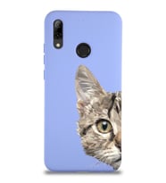 Huawei P Smart 2019 Uyumlu Lansman Kılıf Catface Tasarımlı İçi Kadife Kapak-Lila (Şeffaf)