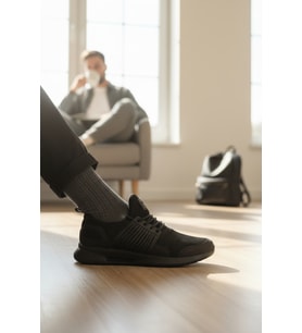 Enoch Erkek Tam Siyah Spor Ayakkabı Kafesli Yan Destekli Sneaker Günlük Rahat Yürüyüş Modeli