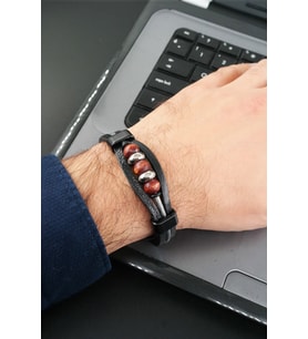 Erkek Hakiki Örme Deri Bileklik  Manyetik Klipsli