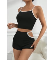 Mulvxbrf Brf02 Kadın Siyah Beyaz Şortlu Cut-Out Detaylı Gecelik Takımı (Mulvix)