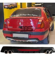 Renault Clio 2 Sedan Difüzör Arka Tampon Eki 4 Egzoz Çıkışlı Siyah Reflektörlü