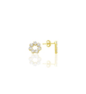 Gümüş altın yaldızlı baget kesim zirkon taşlı yıldız çiçeği  küpe SGTL12774GOLD